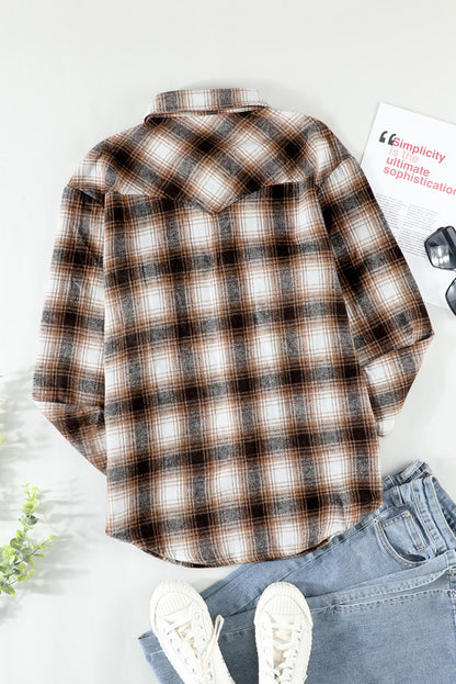 Black Button Up Collared Plaid Shacket
