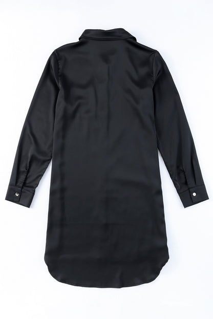 Khaki Sequin Splicing Pocket Button Shirt Dress