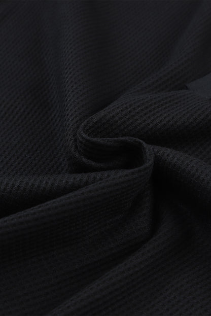 Gray Solid Color Waffle Knit Long Sleeve Henley Shirt