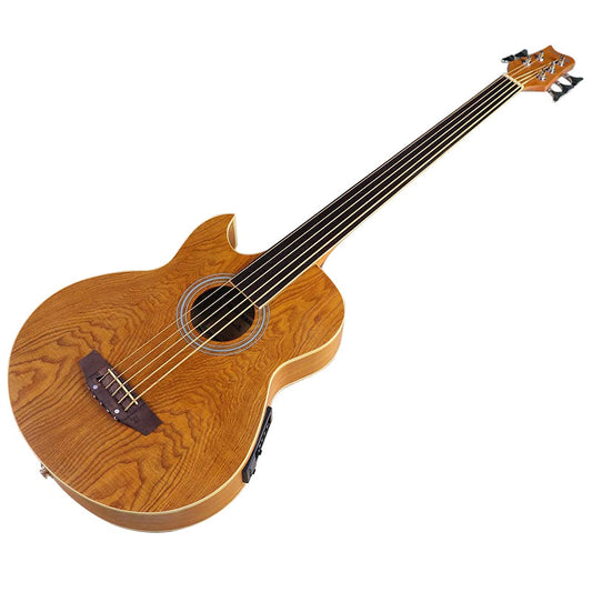 5 string Fretless Electric Acoustic Bass Guitar 43 inch Matte Finish Electric Folk Bass Guitar With EQ Ashwood Body Yellow