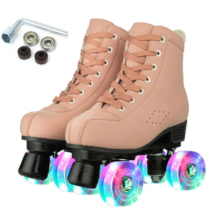 PU Leather Roller Skates Skating Shoes Sliding Inline Quad Skates Sneakers For Women Inline Skate Shoes 4 Wheels Outdoor Sports