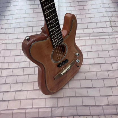 Semi Hollow Electric Guitar, with a natural wood color body