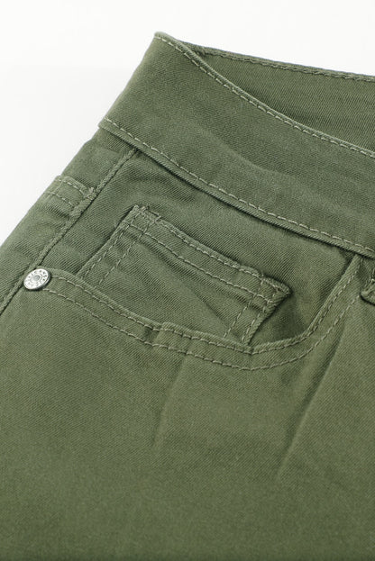 White Plain Buttons Frayed Raw Hem High Waist Denim Jeans