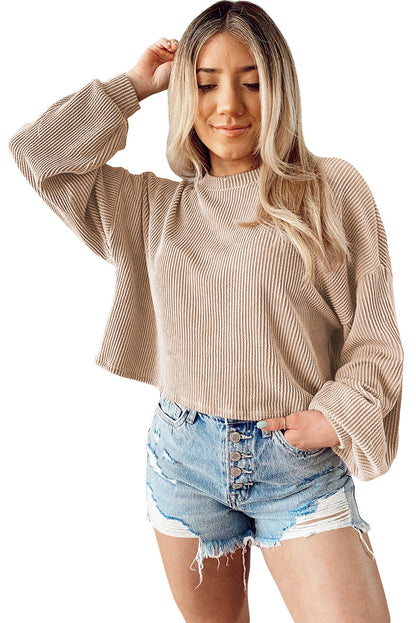 Black Casual Cording Drop Shoulder Puff Sleeve Blouse