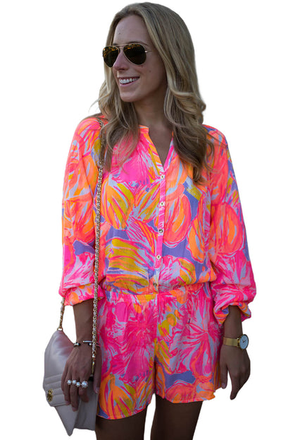Multicolor Abstract Print Notch Neck Short Romper for Women