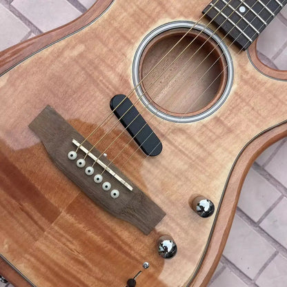 Semi Hollow Electric Guitar, with a natural wood color body