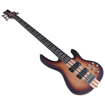 Active Electric Bass Guitar 5 String Ashwood Brown Natural  Body