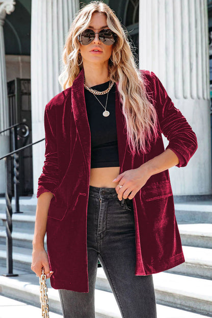 Yellow Lapel Collar Cusual Flap Pockets Blazer