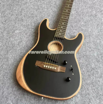 Satin Matte Black Acoustic Semi Hollow Body Electric Guitar