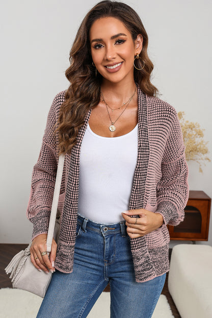 Black Chunky Knit Pockets Drop Sleeve Cardigan