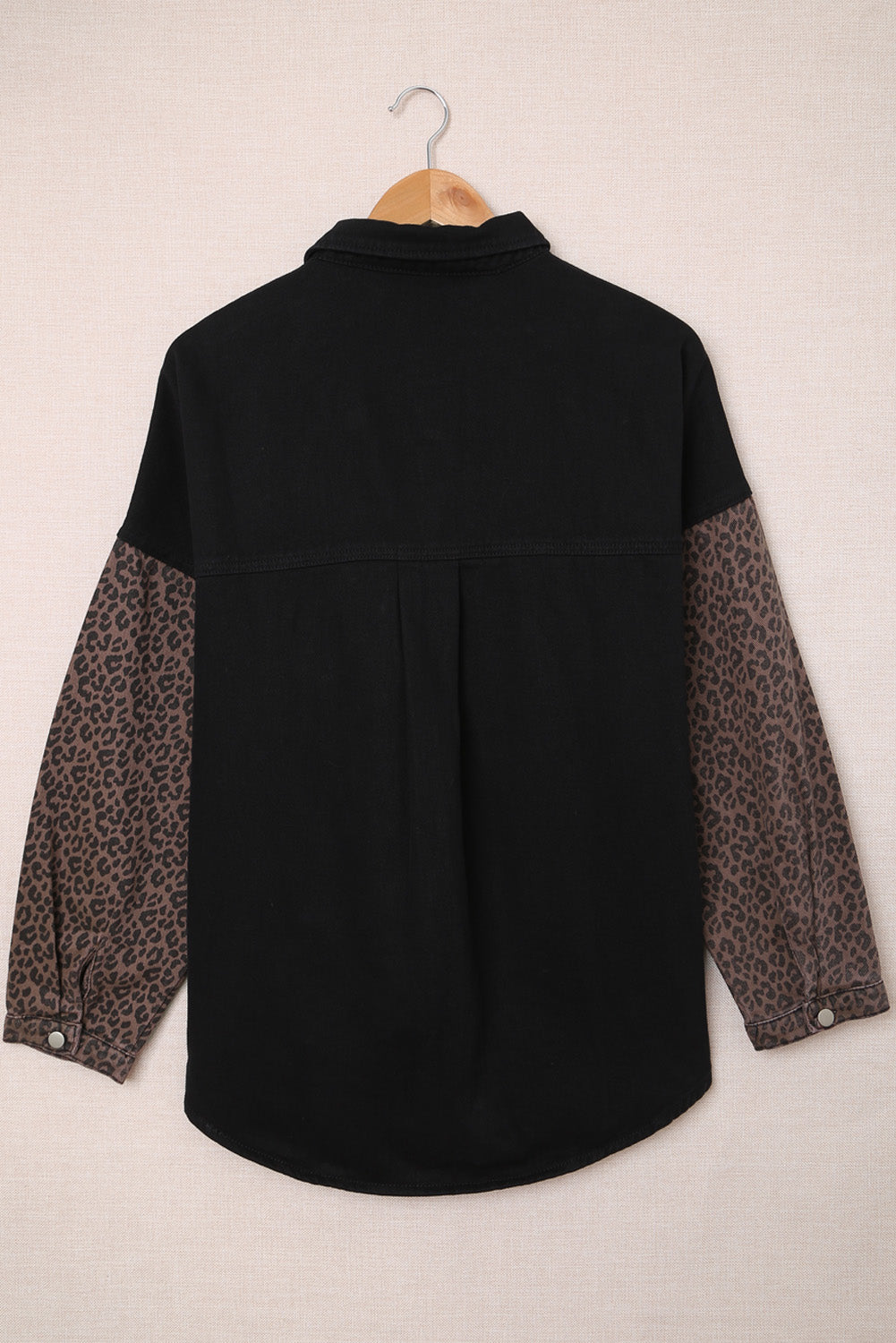 Black Contrast Leopard Denim Shacket