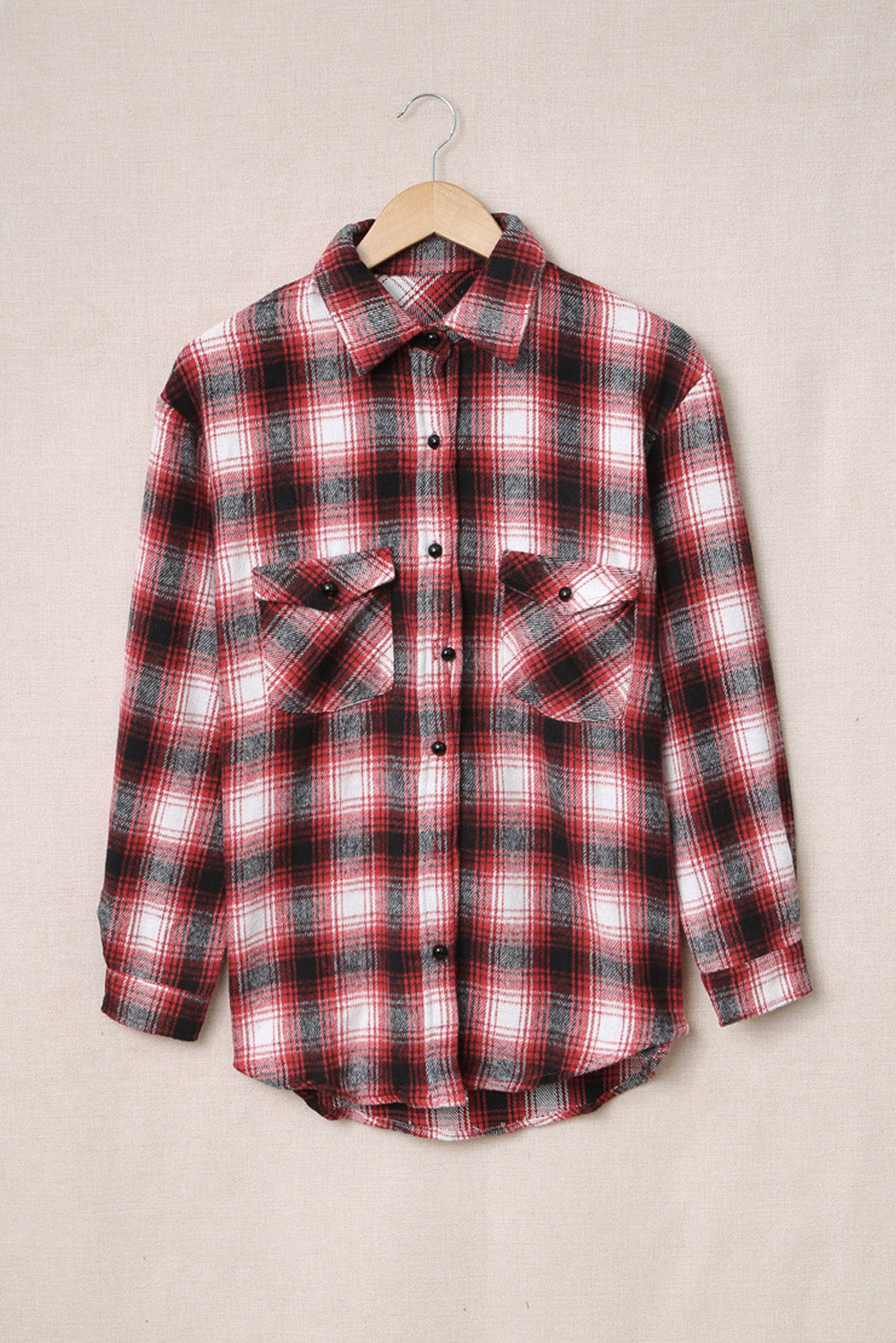 Black Button Up Collared Plaid Shacket