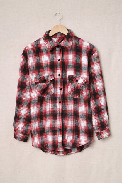 Black Button Up Collared Plaid Shacket