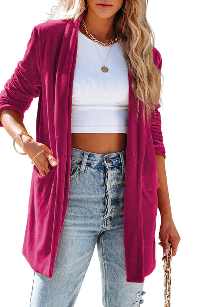 Yellow Lapel Collar Cusual Flap Pockets Blazer