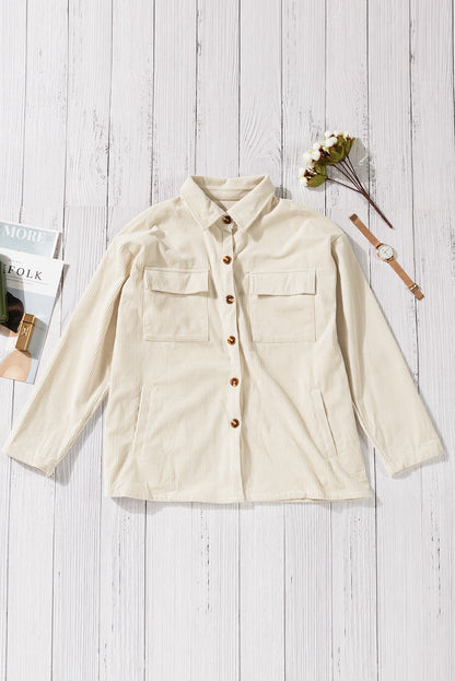 Pocketed Button Ribbed Textured Shacket