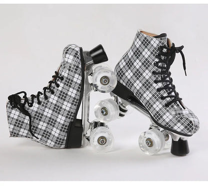 Flannel Pattern Aluminum Alloy Sole Quad Skates