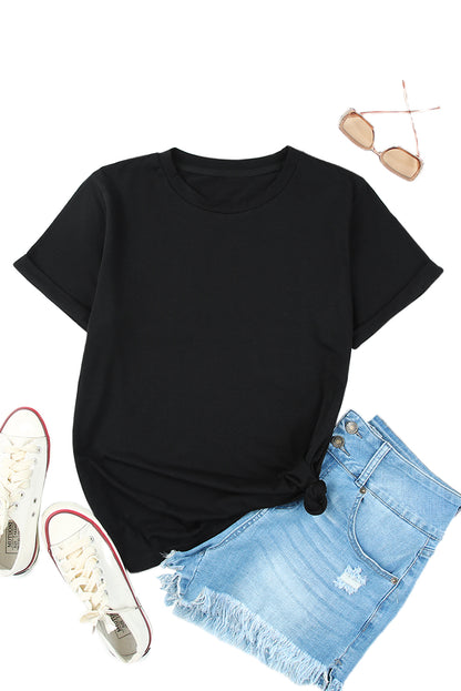 Green Plain Solid Color Crew Neck Tee