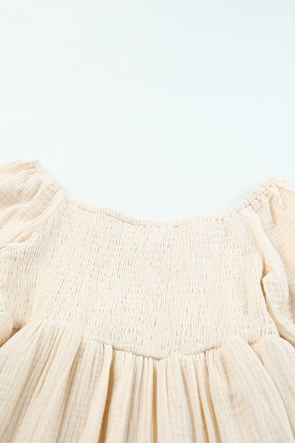 Apricot Puff Sleeve Square Neck Smocked Babydoll Dress