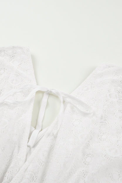 White V Neck Flutter Sleeve Short Crochet Lace Dress