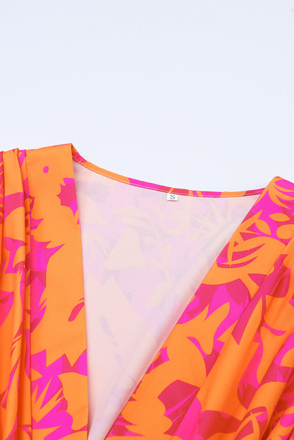 Multicolor Floral Deep V Neck High Waist Ruffle Short Dress