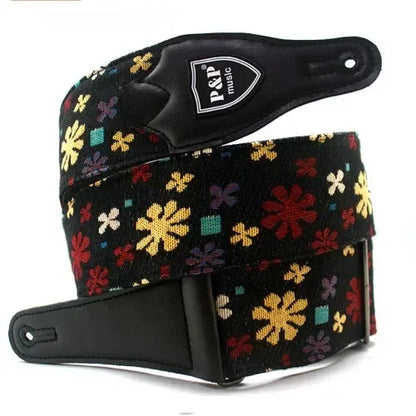 P&P Adjustable Embroidered Cotton Guitar Strap