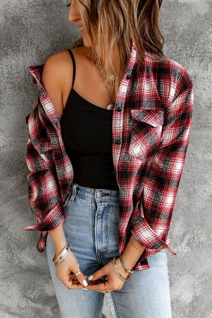 Black Button Up Collared Plaid Shacket