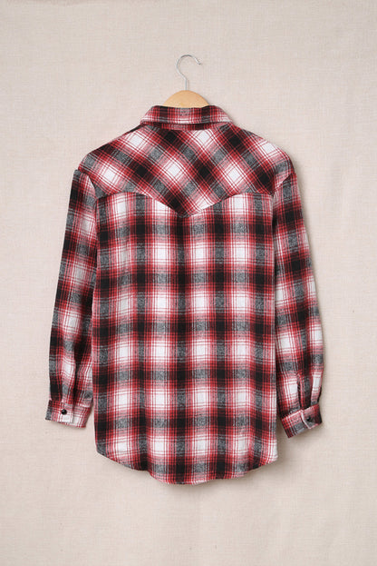 Black Button Up Collared Plaid Shacket