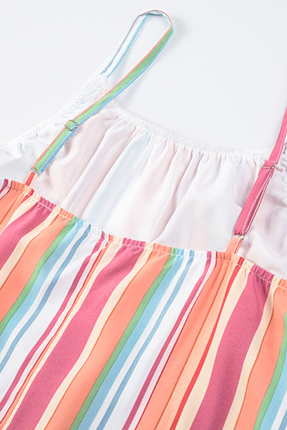 Bohemian Striped Print Colorblock Sleeveless Maxi Dress