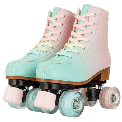 PU Leather Roller Skates Skating Shoes Sliding Inline Quad Skates Sneakers For Women Inline Skate Shoes 4 Wheels Outdoor Sports