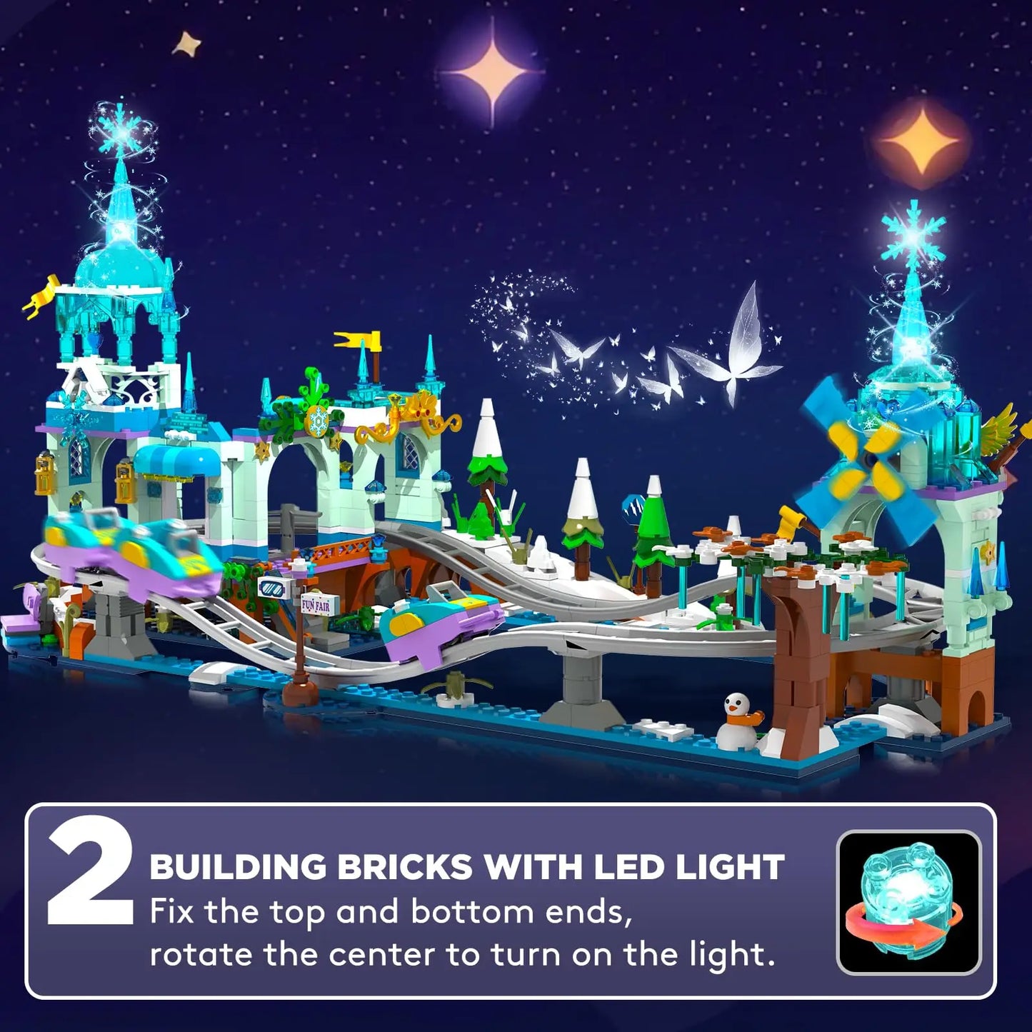 Frozen Roller Coaster Building Set with LED-City Ice Snow Amusement Park Rollercoaster Toy