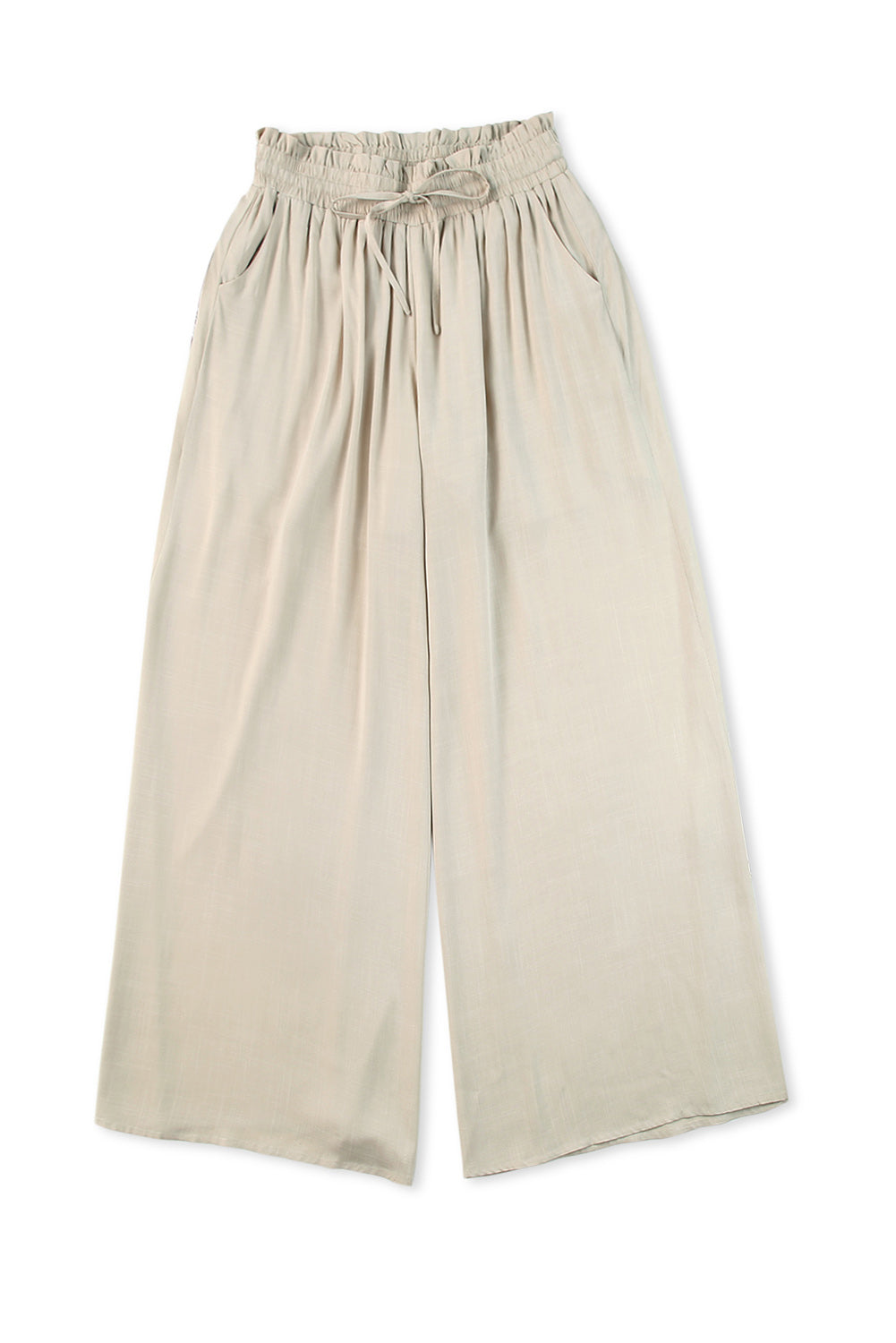 Beige Drawstring Smocked High Waist Wide Leg Pants