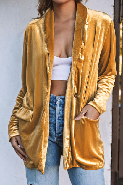 Yellow Lapel Collar Cusual Flap Pockets Blazer