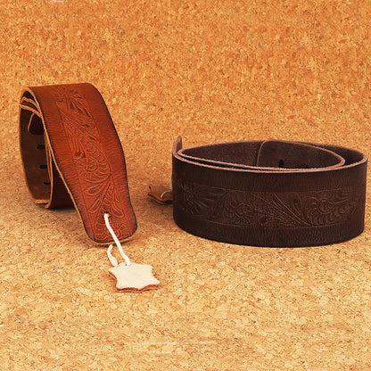 Full Grain Upper Embossed Leather Guitar Strap 2.5' Wide (for Acoustic, Classical, Electric, Bass Guitar)