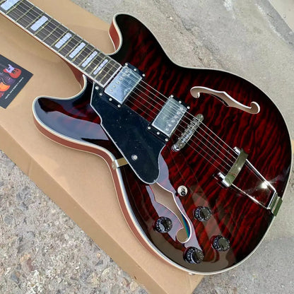 GROTE Left hand F hole Semi Hollow Body Electric Jazz Guitar - Brown