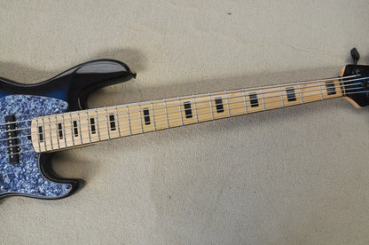 Blue 5 Strings Electric Bass Guitar with Maple Fretboard,Gray Pearl Pickguard