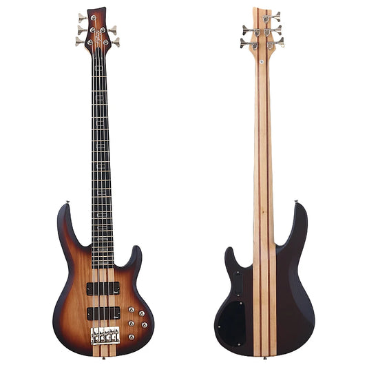 Active Electric Bass Guitar 5 String Ashwood Brown Natural  Body