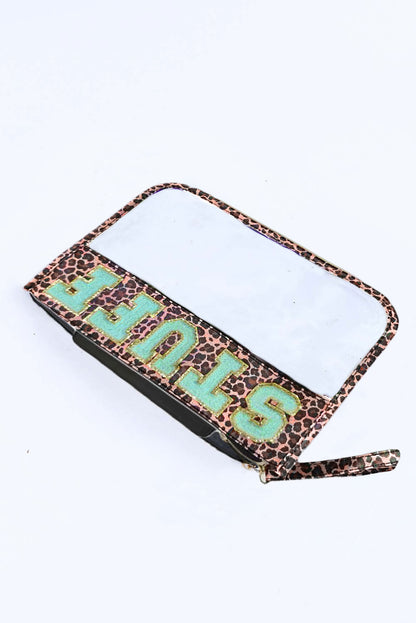 Black STUFF Animal Print Transparent Zipped Handbag