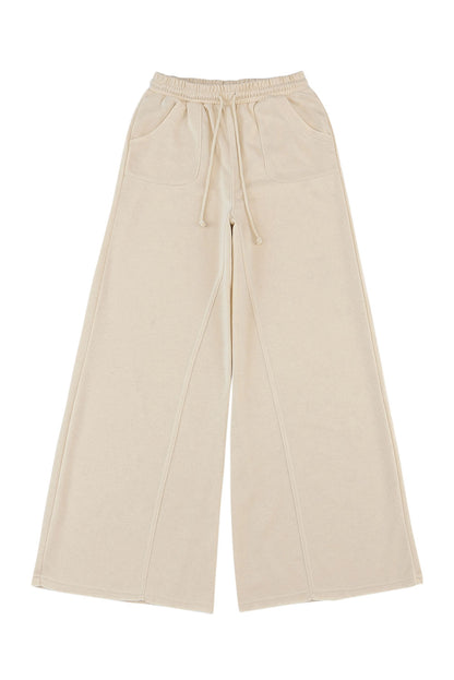 Apricot Mineral Washed Drawstring High Waisted Wide Leg Pants