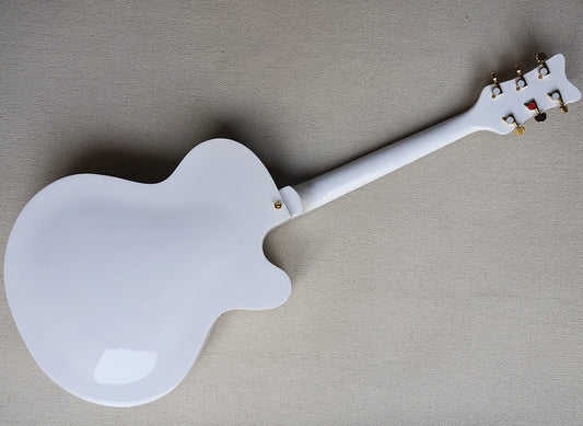 Left Hand White Semi-hollow Electric 6 StringGuitar s with Big Tremolo,Rosewood Fretboard,Cream Pickguard