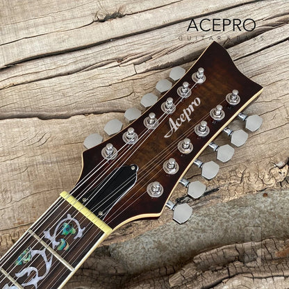 12 String Electric Guitar Semi Hollow Body (F-Holes & Abalone Flower Inlays ) - Cobra Flamed Maple