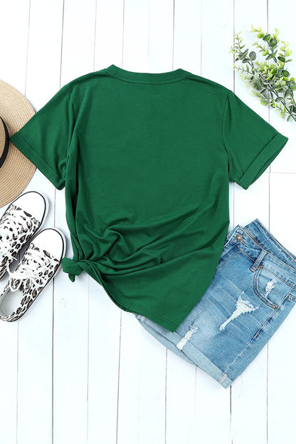 Green Plain Solid Color Crew Neck Tee