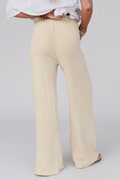 Apricot Mineral Washed Drawstring High Waisted Wide Leg Pants