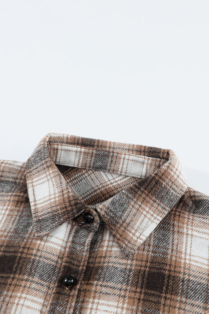 Black Button Up Collared Plaid Shacket