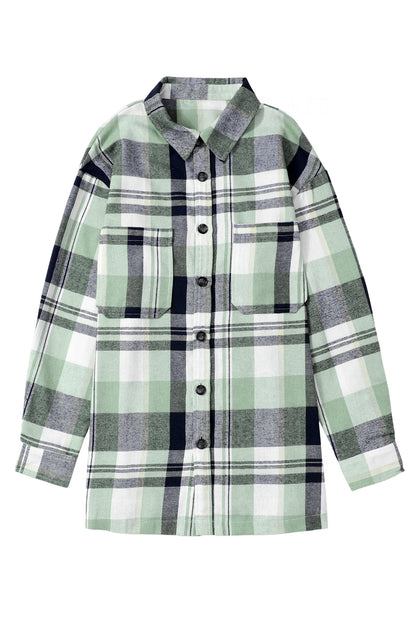Pink Long Sleeve Collared Button Up Flannel Shacket