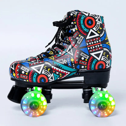 PU Leather Roller Skates, Elegant Red