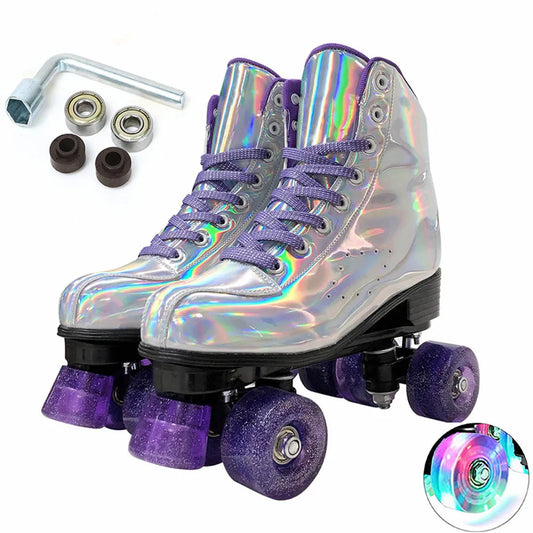 PU Leather Roller Skates Skating Shoes Sliding Inline Quad Skates Sneakers For Women Inline Skate Shoes 4 Wheels Outdoor Sports