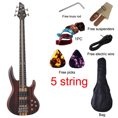 Active 5 String Electric Bass Guitar with Free Bag