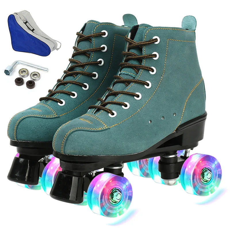 7 Colors PU Leather Training Quad Roller Skates
