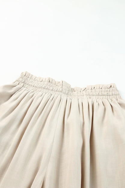 Beige Drawstring Smocked High Waist Wide Leg Pants