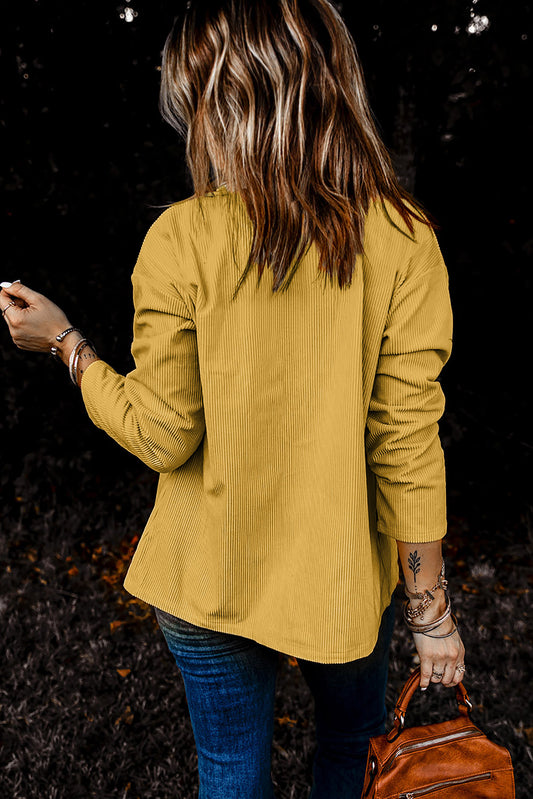 Pocketed Button Ribbed Textured Shacket